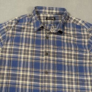 Line of Trade Mens L Flannel BLUE GRAY Plaid Button Up Shirt Long Sleeve